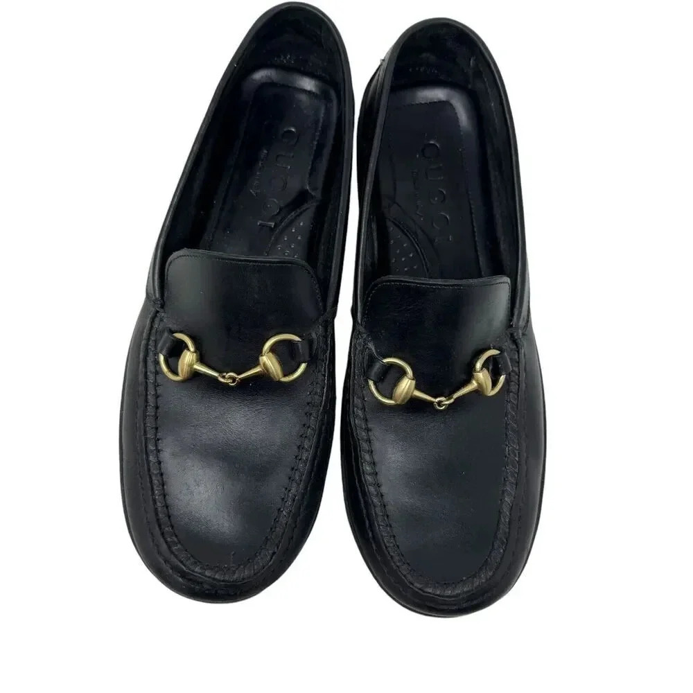 GUCCI black Leather Horsebit loafers
